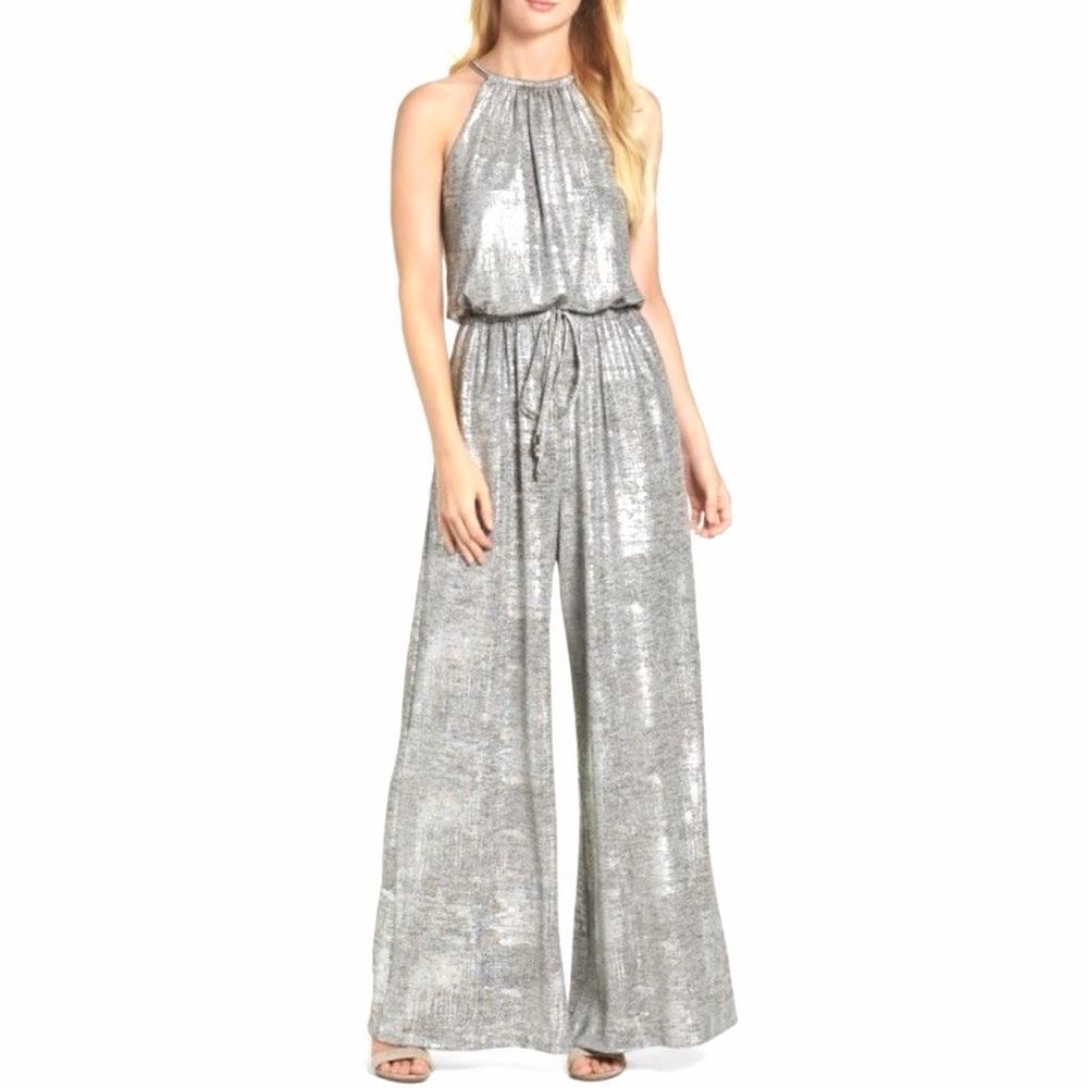 Vince Camuto Silver Metallic Halter Neck Jumpsuit